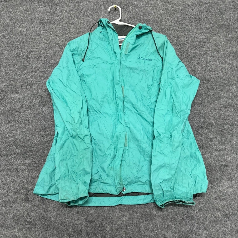 Columbia Jacket Womens Size L Teal Green Hooded Windbreaker Mesh Lightweight